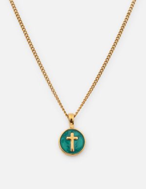 Emerald Agape Cross Pendant Necklace