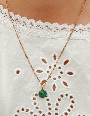 Emerald Agape Cross Pendant Necklace